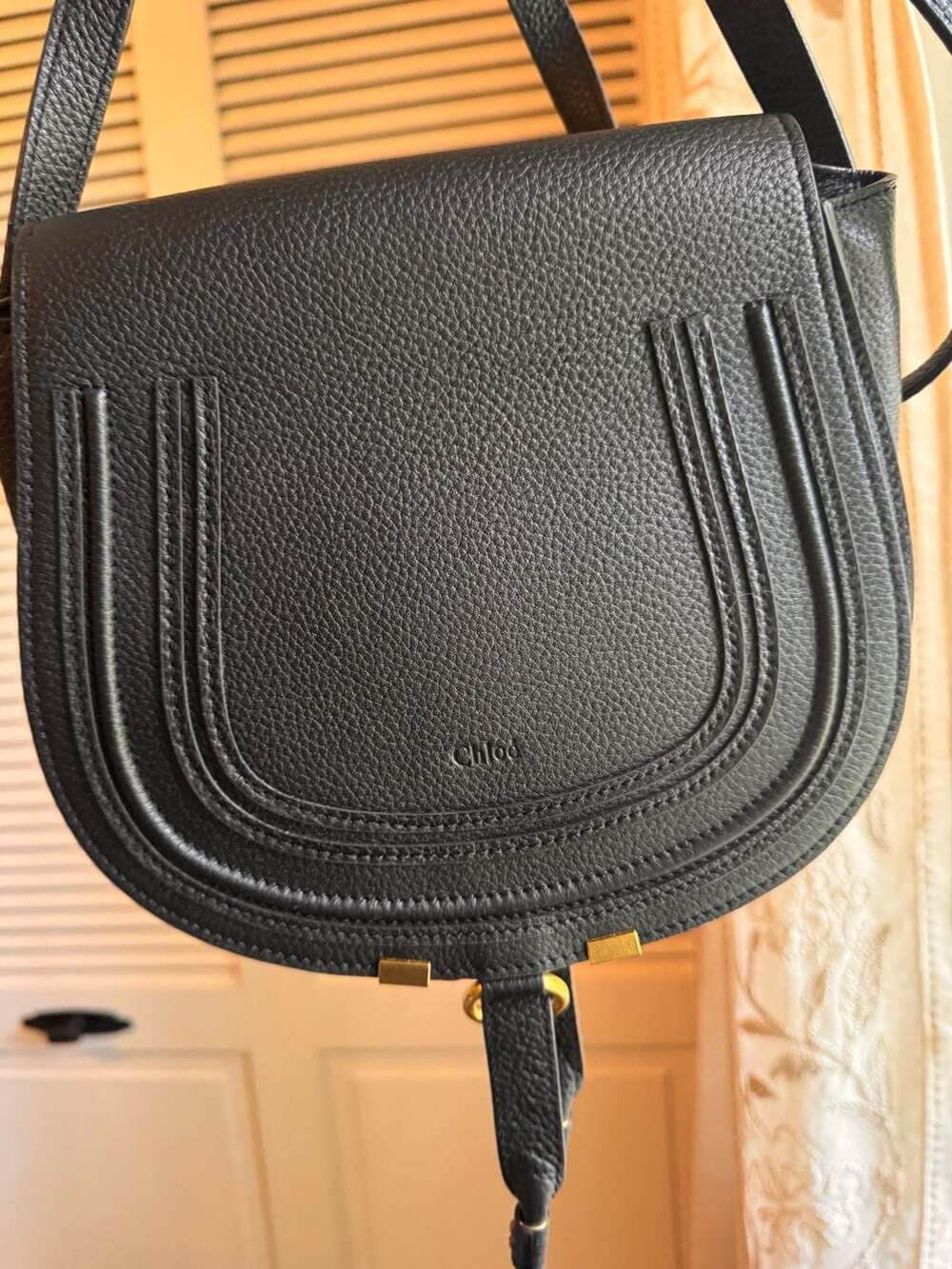 Chloé Marcie Black Grained Leather Small Saddle Bag
